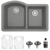 Karran 32" Undermount Quartz Composite Kitchen Sink, 60/40 Double Bowl, Grey, QU-610-GR-PK1