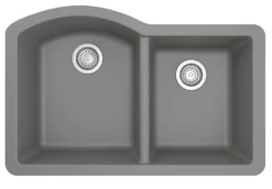 Karran 32" Undermount Quartz Composite Kitchen Sink, 60/40 Double Bowl, Grey, QU-610-GR-PK1