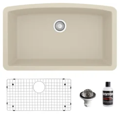 Karran 32" Undermount Quartz Composite Kitchen Sink, Bisque, QU-712-BI-PK1