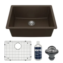 Karran 24" Undermount Quartz Composite Kitchen Sink with Accessories, Brown, QU-820-BR-PK1