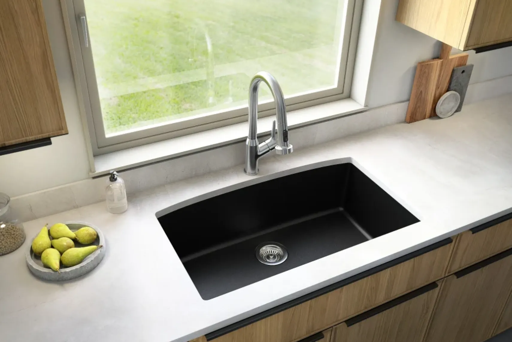 Karran 33" Undermount Quartz Composite Kitchen Sink, Black, QU-712-BL