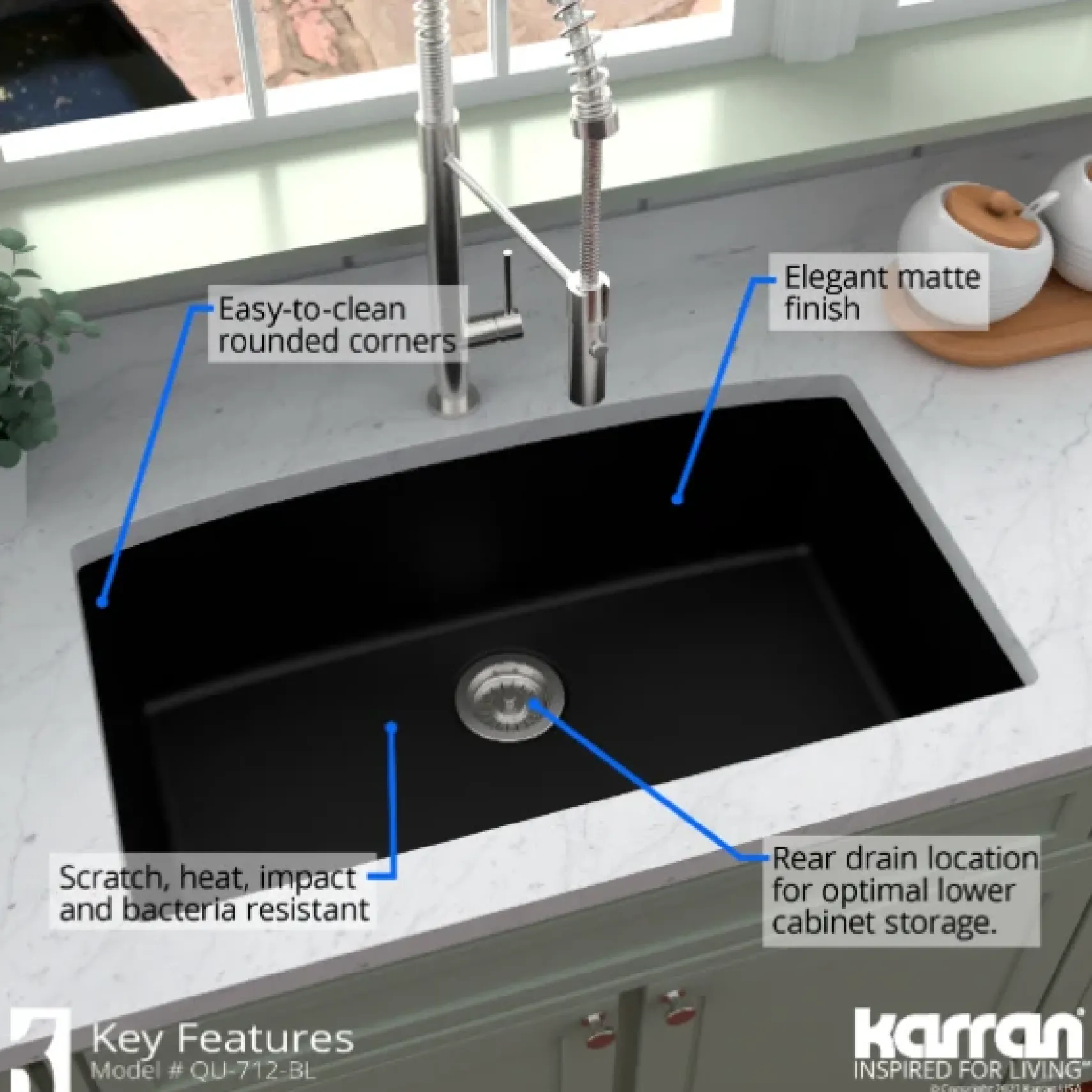 Karran 33" Undermount Quartz Composite Kitchen Sink, Black, QU-712-BL