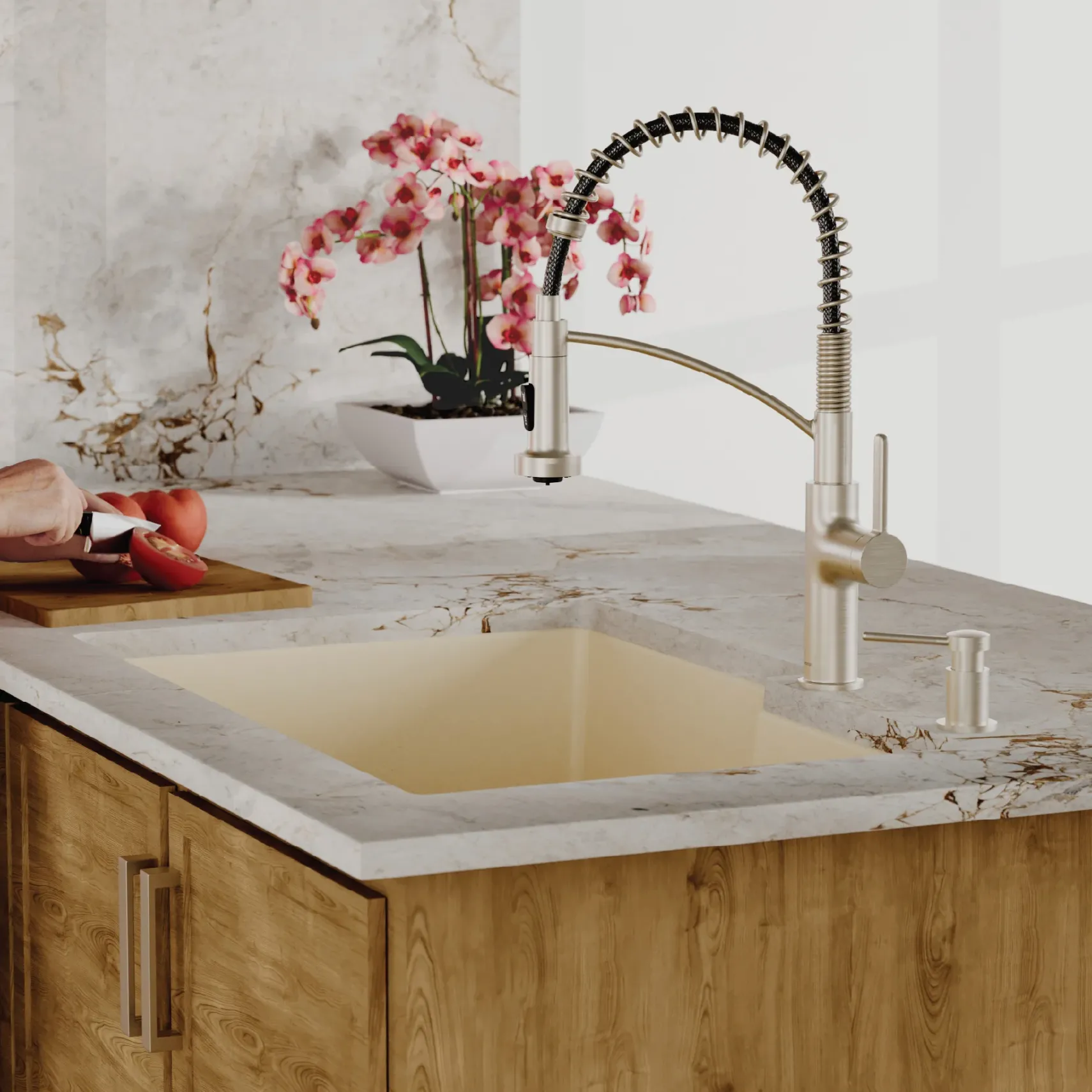 Karran 32" Undermount Quartz Composite Kitchen Sink, 60/40 Double Bowl, Bisque, QU-811-BI