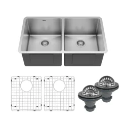 Karran 32" Undermount Stainless Steel Kitchen Sink, 50/50 Double Bowl, 16 Gauge, EL-76-PK1