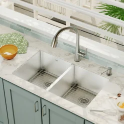 Karran 32" Undermount Stainless Steel Kitchen Sink, 50/50 Double Bowl, 16 Gauge, EL-76-PK1