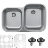 Karran 32" Undermount Stainless Steel Kitchen Sink with Accessories, 60/40 Double Bowl, 18 Gauge, U-6040L-PK1