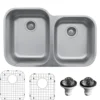 Karran 32" Undermount Stainless Steel Kitchen Sink with Accessories, 60/40 Double Bowl, 18 Gauge, U-6040R-PK1