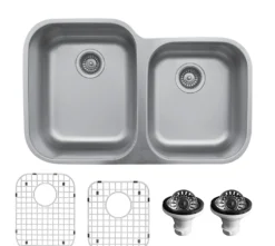 Karran 32" Undermount Stainless Steel Kitchen Sink with Accessories, 60/40 Double Bowl, 18 Gauge, U-6040R-PK1