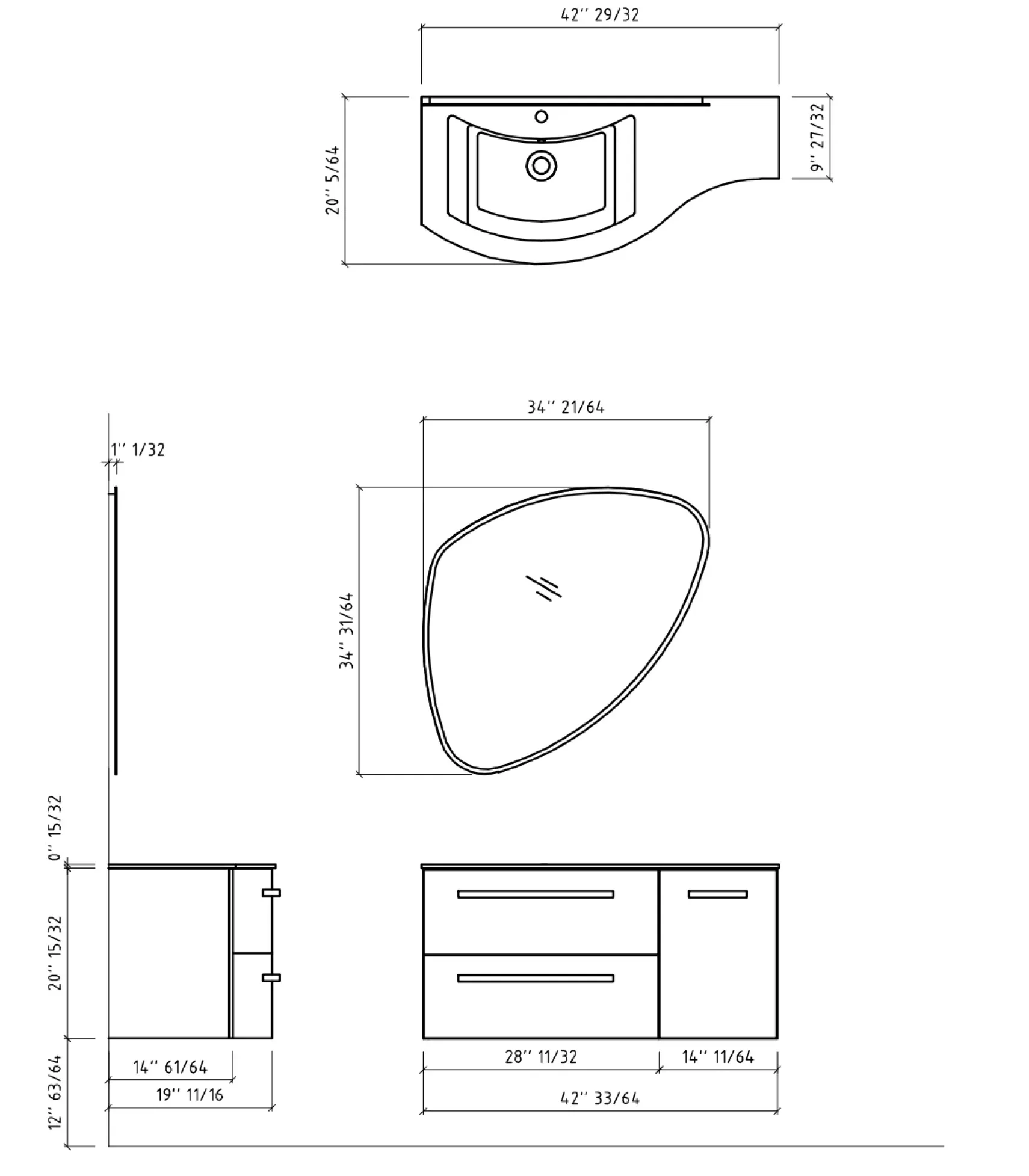 Latoscana 43" Modern Bathroom Vanity, Right Side Cabinet, Ameno Series, AM43OPT1