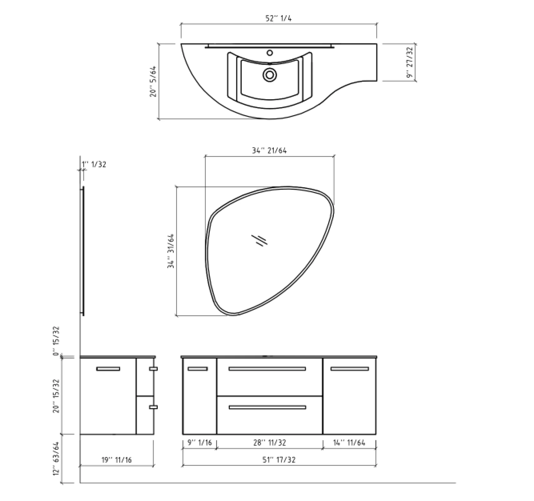 Latoscana 52" Modern Bathroom Vanity, Ameno Series, Left Side, AM52L