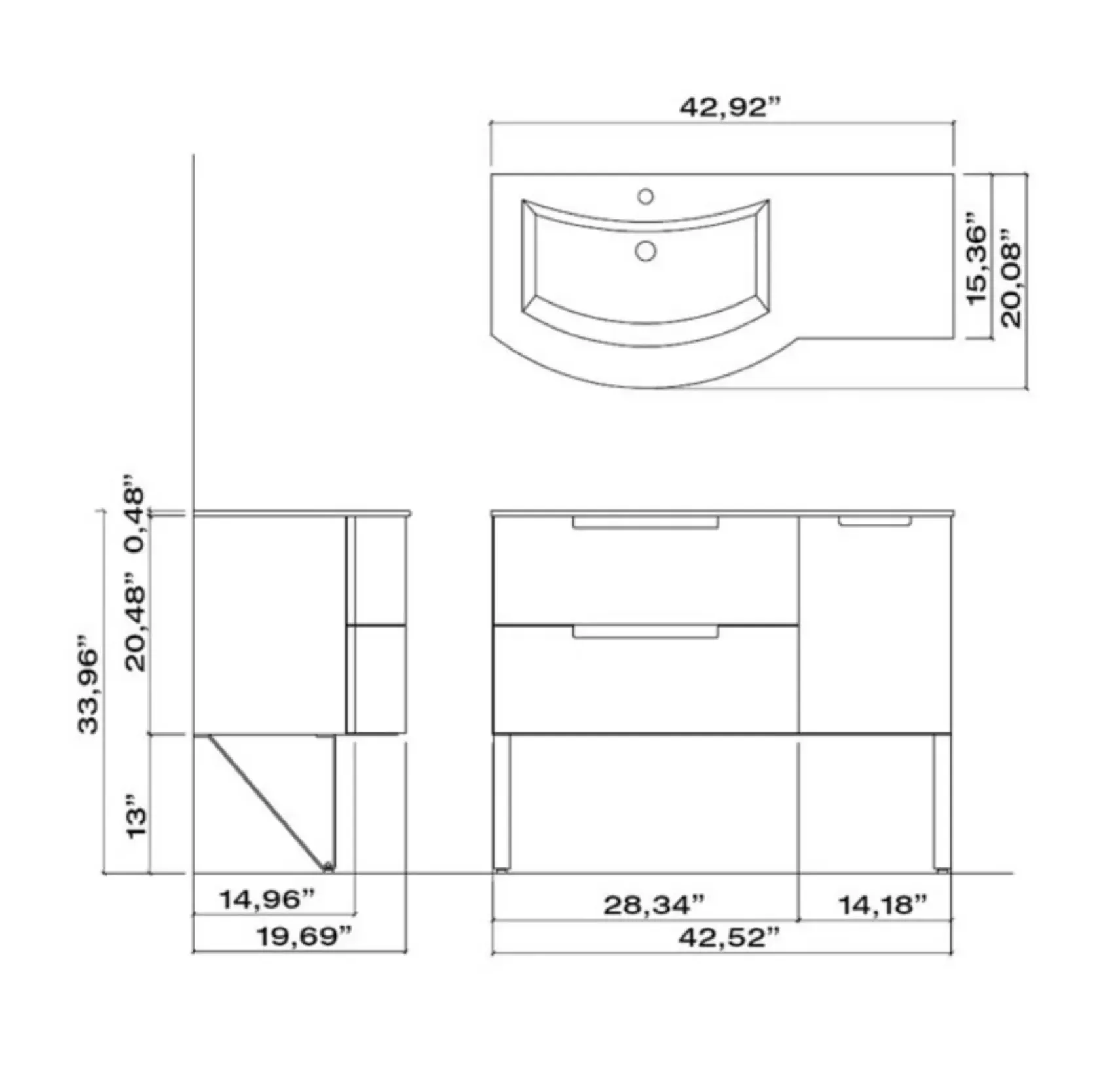 Latoscana 43" Modern Bathroom Vanity, Right Side Cabinet, Oasi Series, Sand, OA43OPT2S