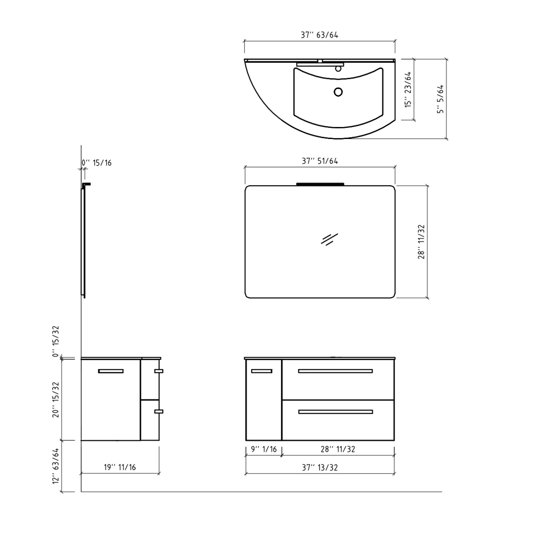 Latoscana 38" Modern Bathroom Vanity Right Side Corner, Ameno Series, AM38OPT2