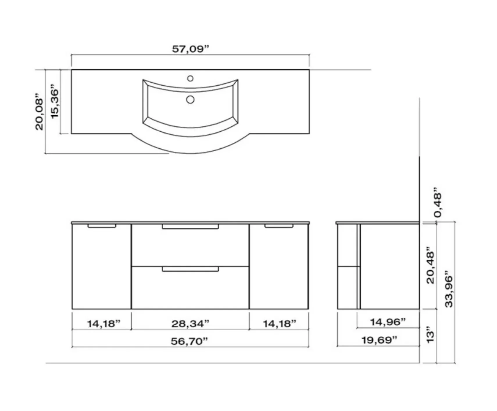 Latoscana 57" Modern Bathroom Vanity, Oasi Series, OA57OPT4
