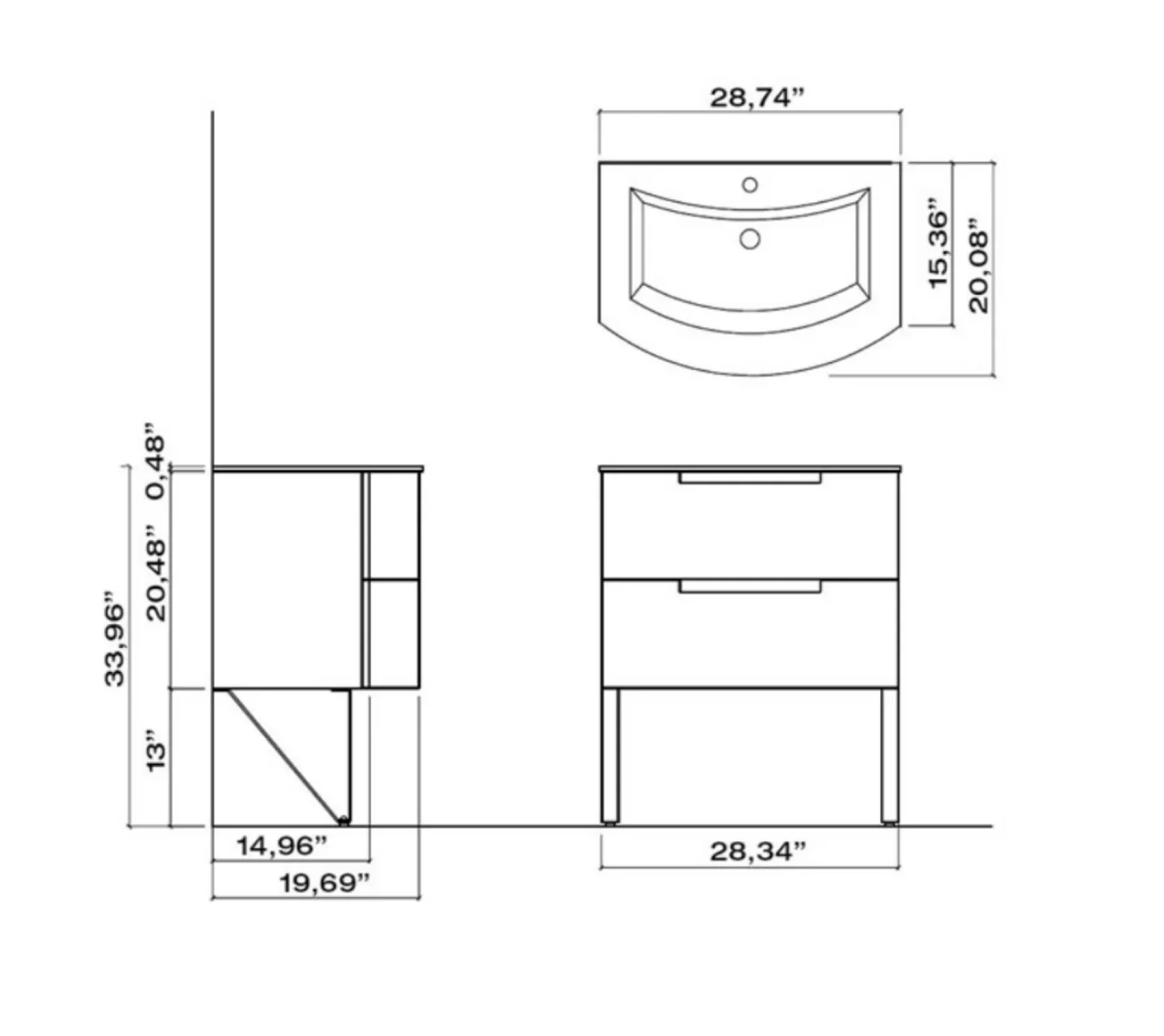 Latoscana 39" Modern Bathroom Vanity, Oasi Series, OA39OPT1