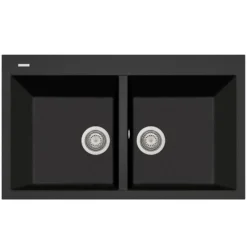 Latoscana Plados 34" Quartz Composite Drop-in Double Bowl Kitchen Sink, Black, AM8620-44UG