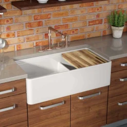 Latoscana 36" Double Bowl Fireclay Farmhouse Sink with Accessory Ledge, White, LDL3619W