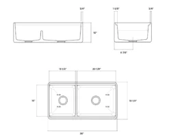 Latoscana 36" Double Bowl Fireclay Farmhouse Sink with Accessory Ledge, White, LDL3619W