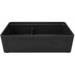 Latoscana 36" Double Bowl Fireclay Farmhouse Sink with Accessory Ledge, Black, LDL3619B