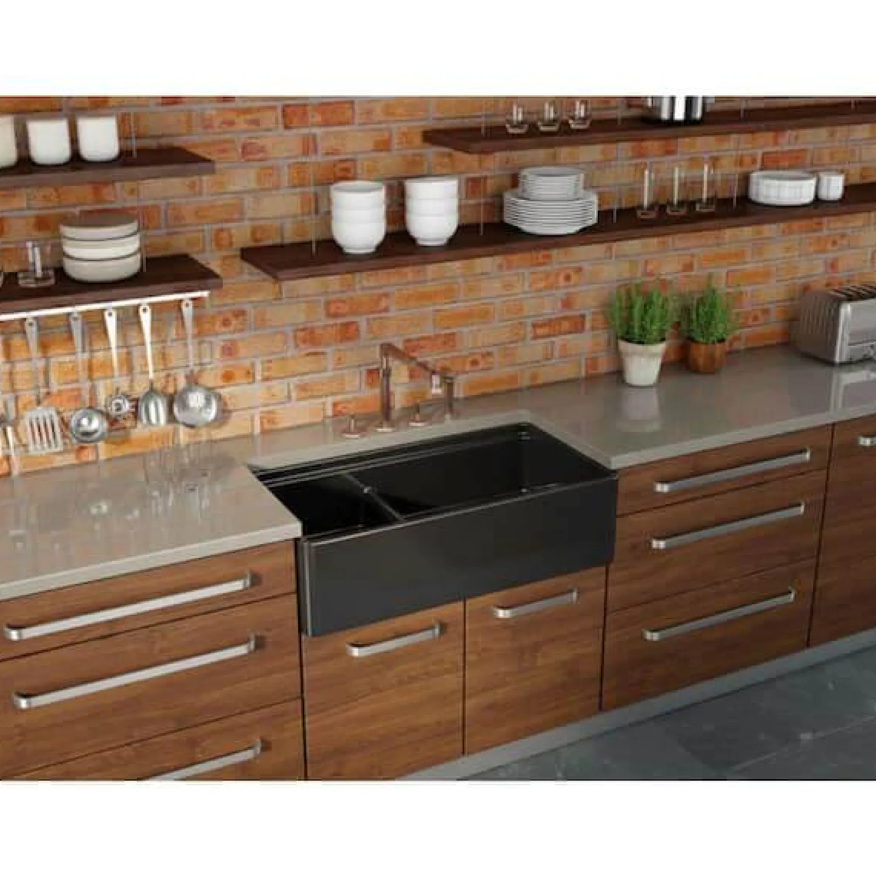 Latoscana 36" Double Bowl Fireclay Farmhouse Sink with Accessory Ledge, Black, LDL3619B