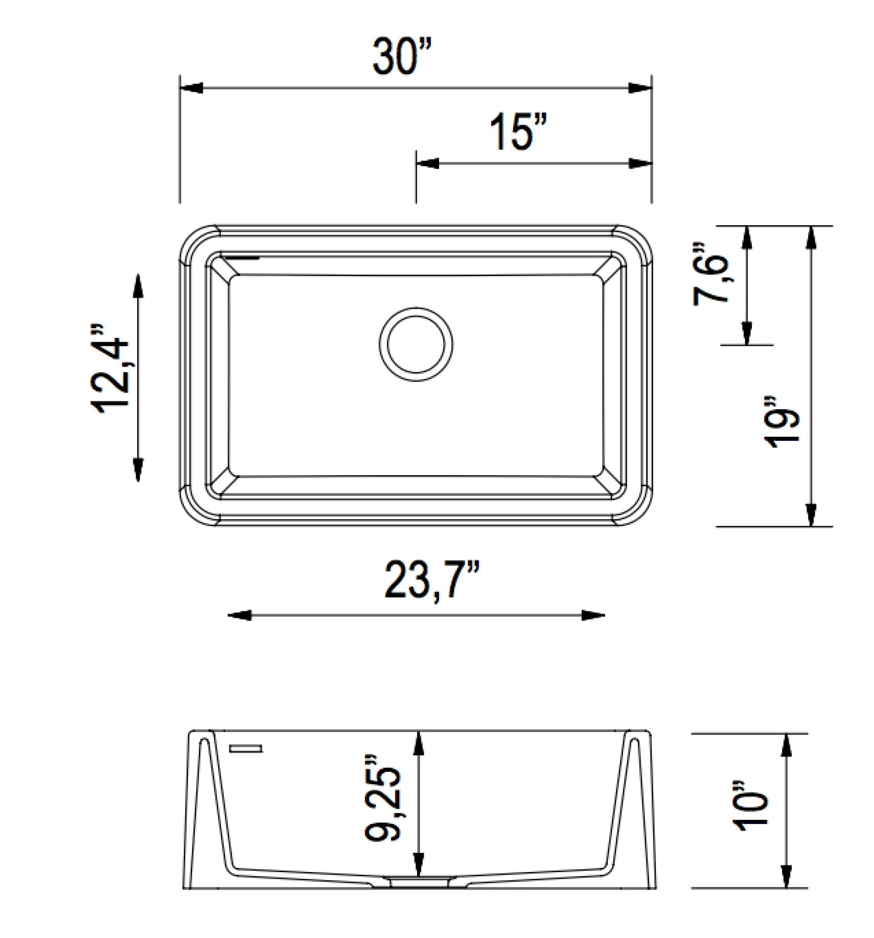 LaToscana 30" Farmhouse Sink, Quartz Composite, Black Metallic, Marmorin Series, LA3019B