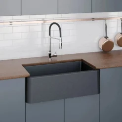 LaToscana 33" Farmhouse Sink, Quartz Composite, Black Metallic, Marmorin Series, LA3319B