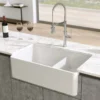 Latoscana 33" Fireclay Farmhouse Sink, 60/40 Double Bowl, White, LTD3319W