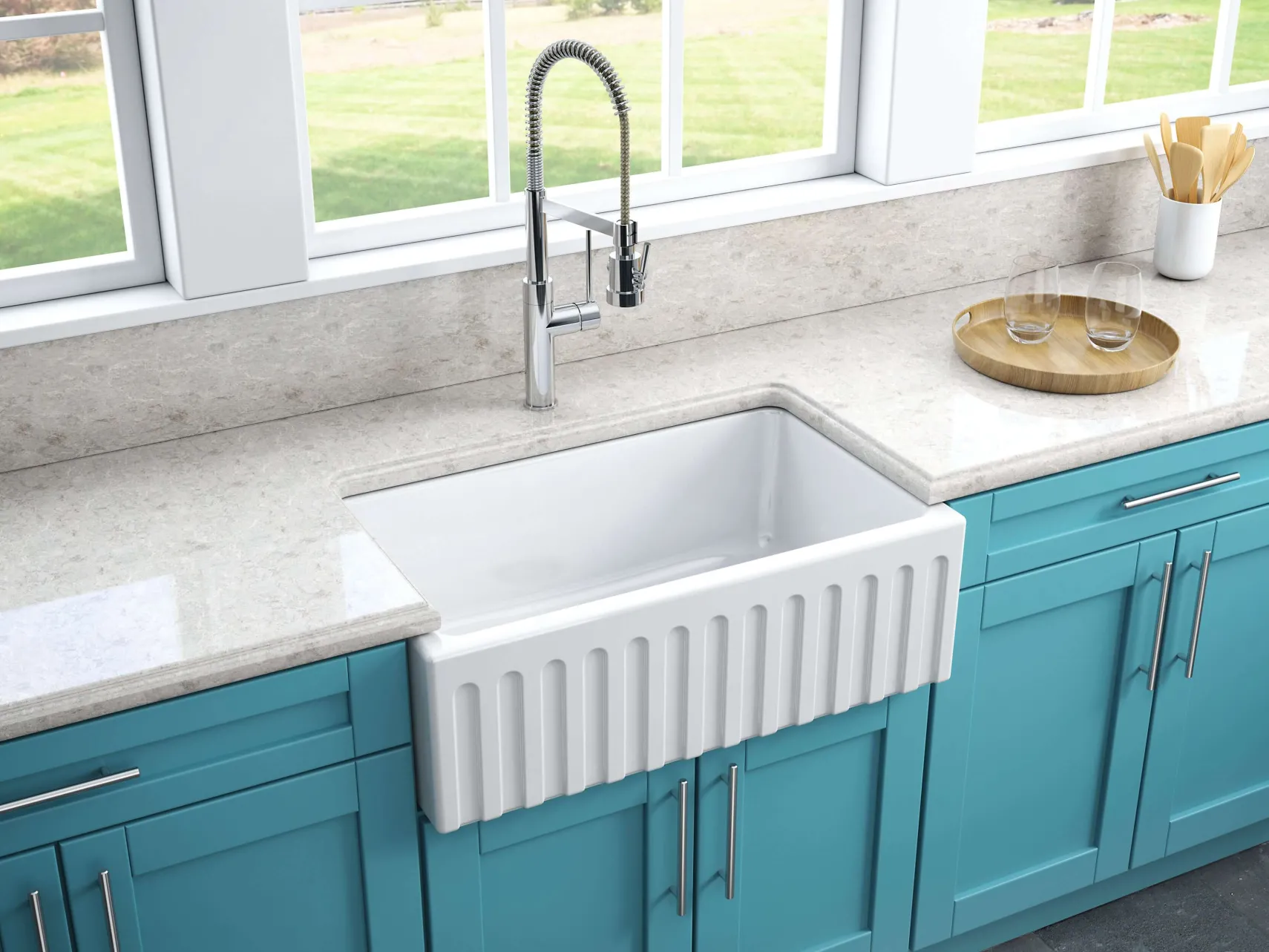 Latoscana 30" Fireclay Single Bowl Farmhouse Apron Sink, White, LFS3018W