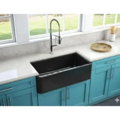 Latoscana 33" Fireclay Single Bowl Black Farmhouse Apron Sink, Reversible, LFS3318B