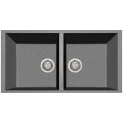 Latoscana Plados 34" Quartz Composite Undermount Double Bowl Kitchen Sink, Titanium, AM8620ST-42UG