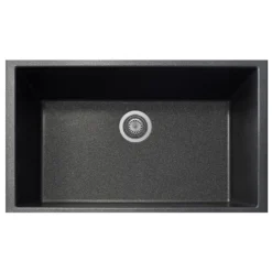 Latoscana Plados 33" Quartz Composite Undermount Single Bowl Kitchen Sink, Black, ON8410ST-44UG