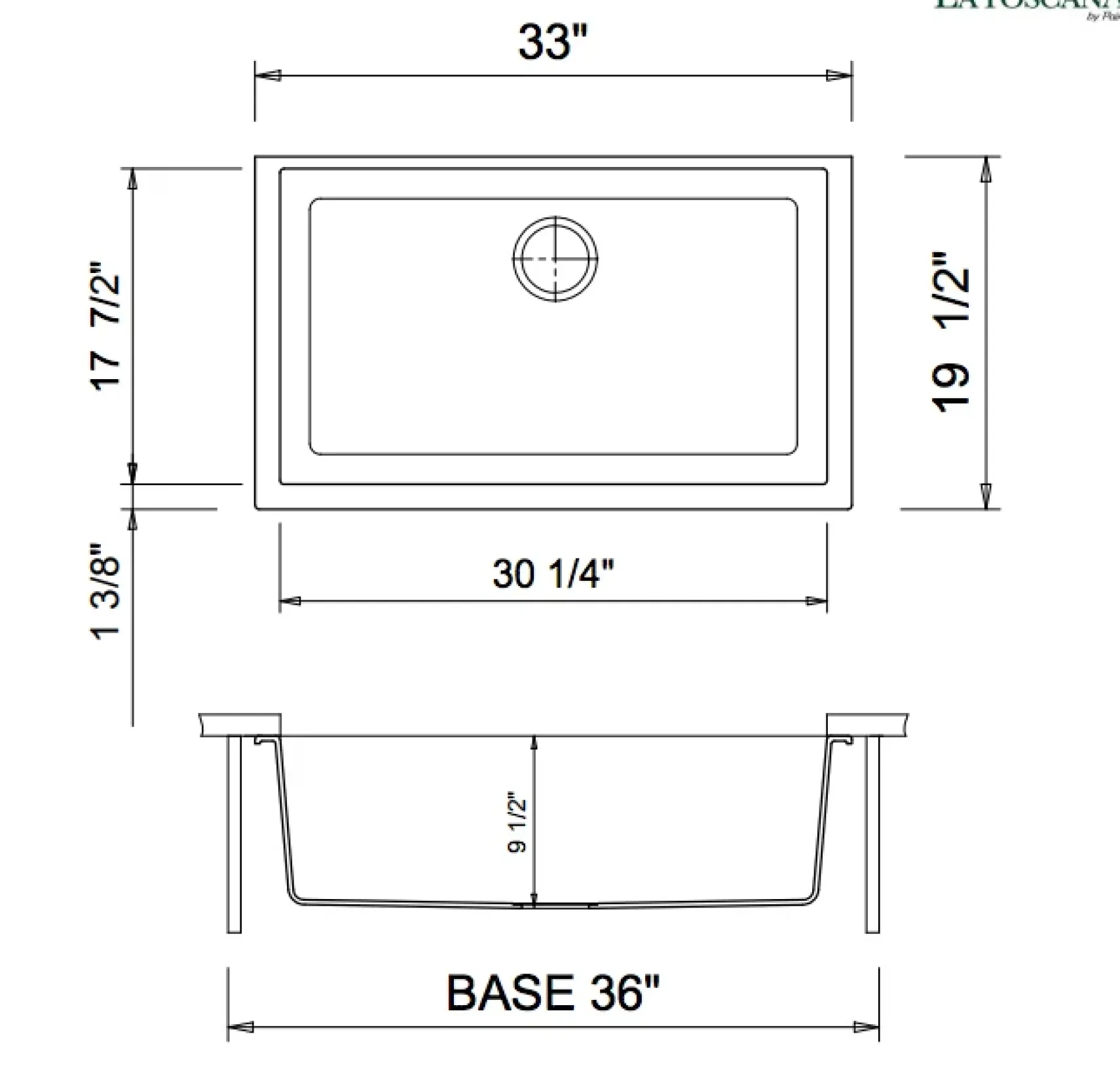 Latoscana Plados 33" Quartz Composite Undermount Single Bowl Kitchen Sink, Black, ON8410ST-44UG