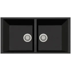 Latoscana Plados 34" Quartz Composite Undermount Double Bowl Kitchen Sink, Black, AM8620ST-44UG