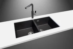 Latoscana Plados 34" Quartz Composite Undermount Double Bowl Kitchen Sink, Black, AM8620ST-44UG