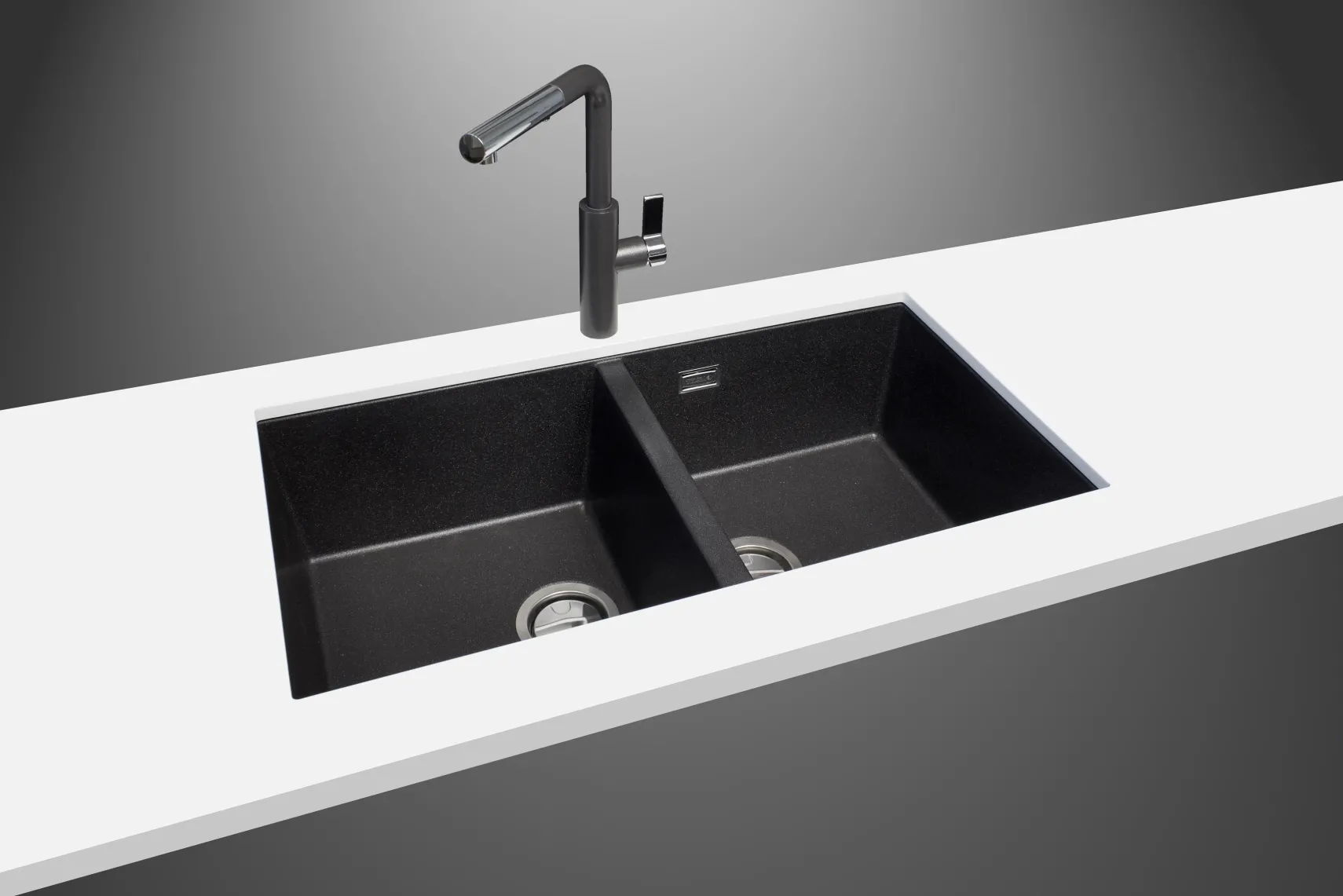 Latoscana Plados 34" Quartz Composite Undermount Double Bowl Kitchen Sink, Black, AM8620ST-44UG
