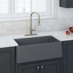LaToscana 33" Quartz Composite Farmhouse Sink, Titanium Grey Metallic, Marmorin Series, LA3319T