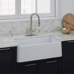 LaToscana 30" Quartz Composite Farmhouse Sink, White, Marmorin Series, LA3019W