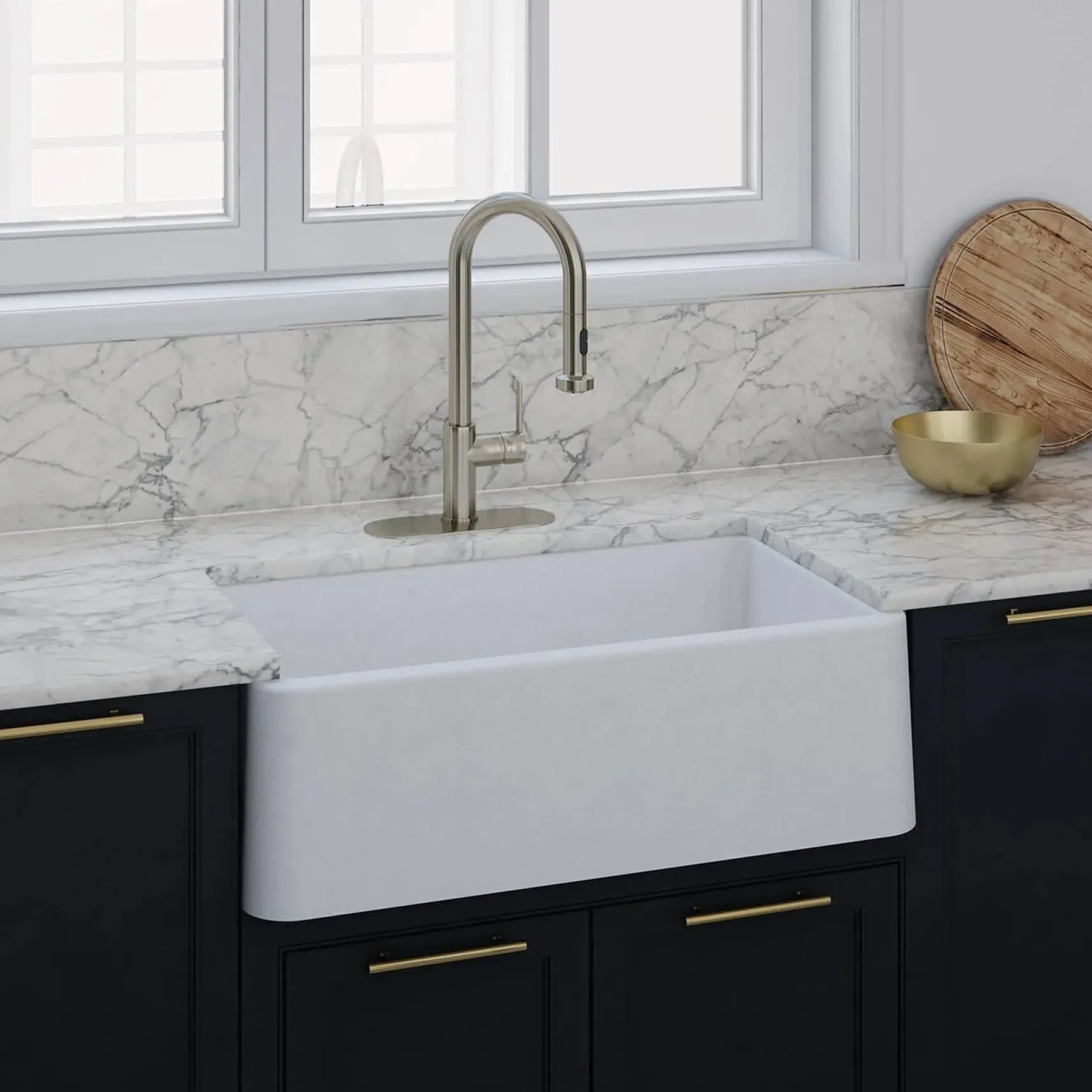 LaToscana 30" Quartz Composite Farmhouse Sink, White, Marmorin Series, LA3019W