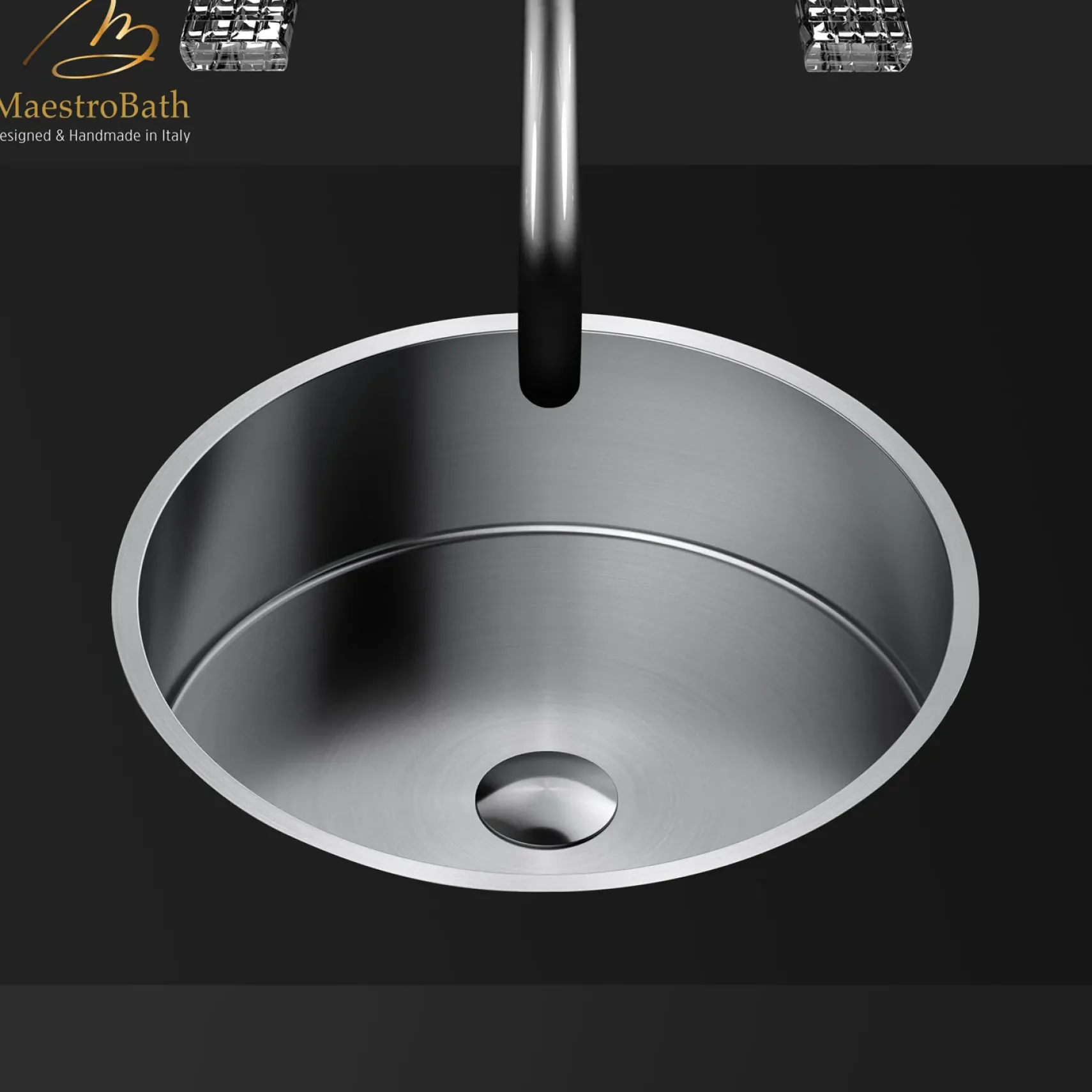 MaestroBath 15" Aurora Modern Round Under-Mount ADA Bathroom Sink, Brushed Silver, Stainless Steel, STN-AUR-BRS