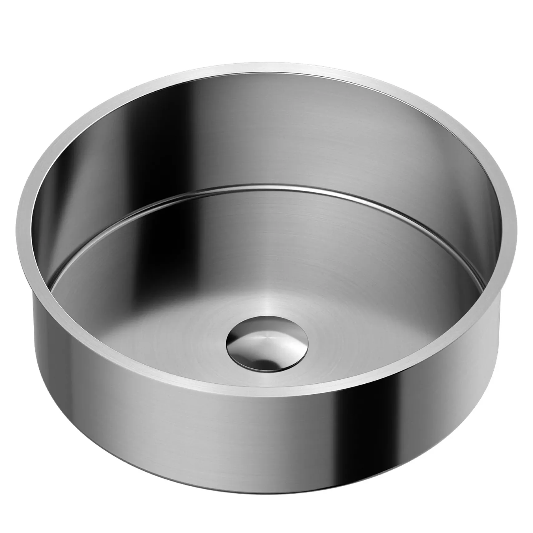 MaestroBath 15" Aurora Modern Round Under-Mount ADA Bathroom Sink, Brushed Silver, Stainless Steel, STN-AUR-BRS