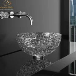 MaestroBath 14" Azzurra Modern Transparent Crystal Vessel ADA Oval Bathroom Sink, CRI-AZZ-TRO