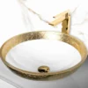 MaestroBath 17" Camelia Flare Teck44 Vessel ADA Oval Bathroom Sink, White Gold, Crystal, Matt White Gold, ATE-CA4-WHG