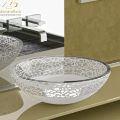 MaestroBath 17" Camelia Luxury Crystal ADA Oval Bathroom Sink, Matte, Glass, Matt White, ATE-CAM-WHM
