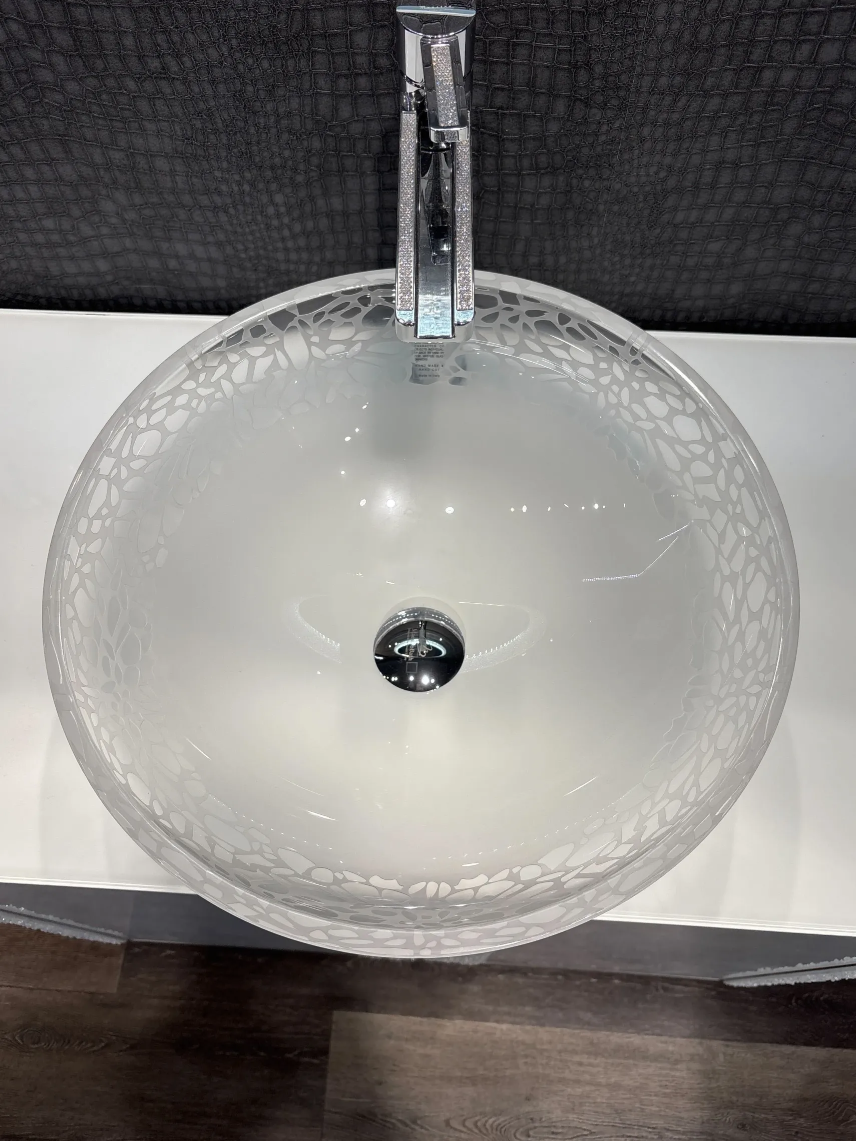 MaestroBath 17" Camelia Luxury Crystal ADA Oval Bathroom Sink, Matte, Glass, Matt White, ATE-CAM-WHM