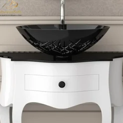 MaestroBath 11" Cristallo Modern Black Crystal Vessel ADA Oval Bathroom Sink, CRI-CRS-BLK