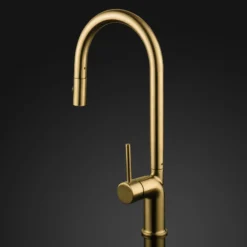 MaestroBath 1.8 GPM Aura Modern ADA Kitchen Faucet With 2 Jets, Brushed Gold, Lead-Free Brass, KIT-AUR-BGL