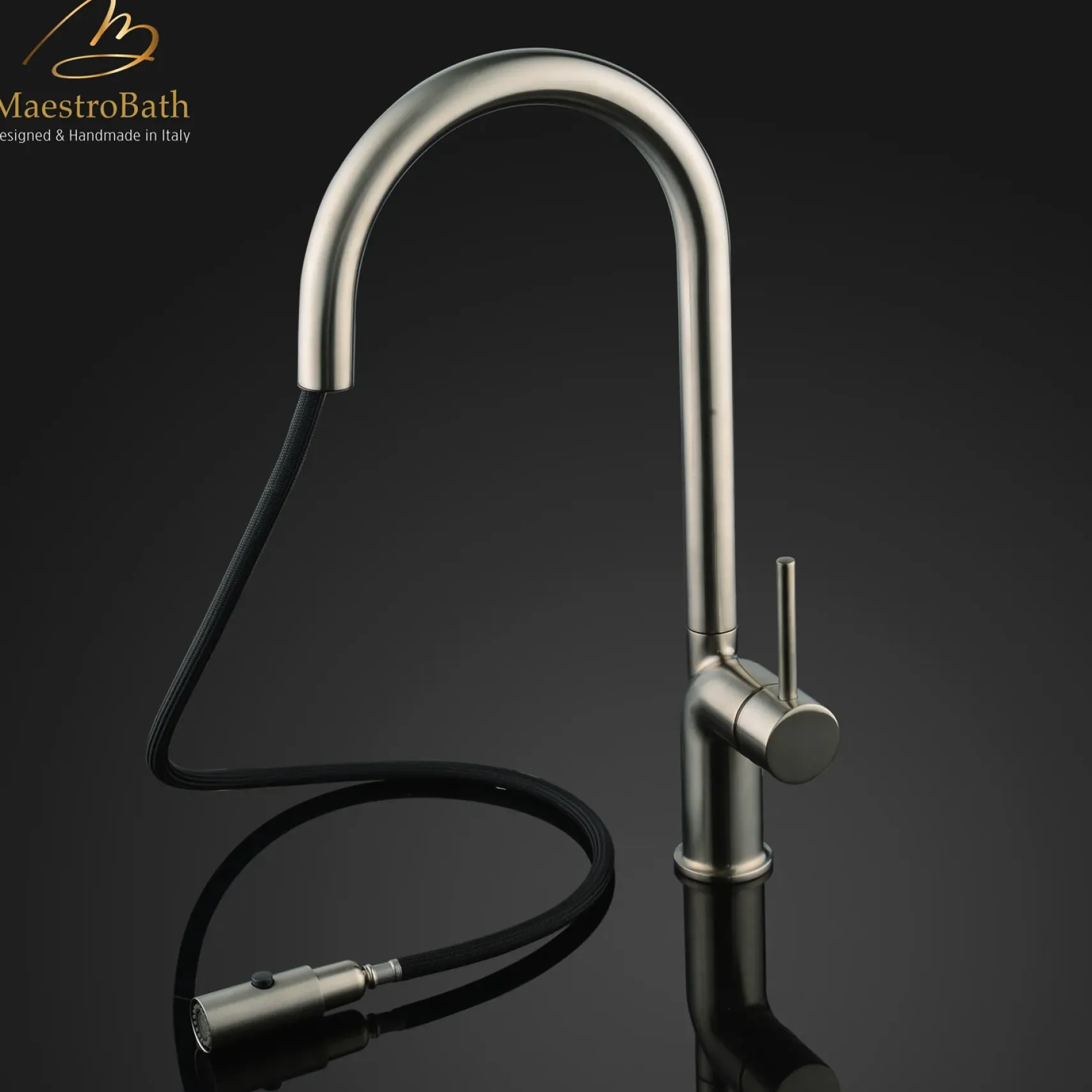 MaestroBath 1.8 GPM Aura Modern ADA Kitchen Faucet With 2 Jets, Brushed Nickel, Lead-Free Brass, KIT-AUR-BNI