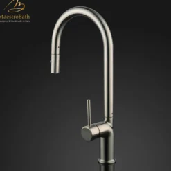 MaestroBath 1.8 GPM Aura Modern ADA Kitchen Faucet With 2 Jets, Brushed Nickel, Lead-Free Brass, KIT-AUR-BNI