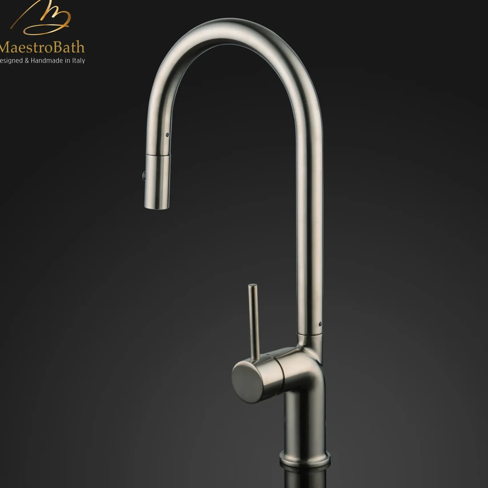 MaestroBath 1.8 GPM Aura Modern ADA Kitchen Faucet With 2 Jets, Brushed Nickel, Lead-Free Brass, KIT-AUR-BNI