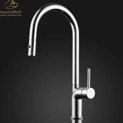 MaestroBath 1.8 GPM Aura Modern ADA Kitchen Faucet With 2 Jets, Chrome, Lead-Free Brass, Polished Chrome, KIT-AUR-CHR