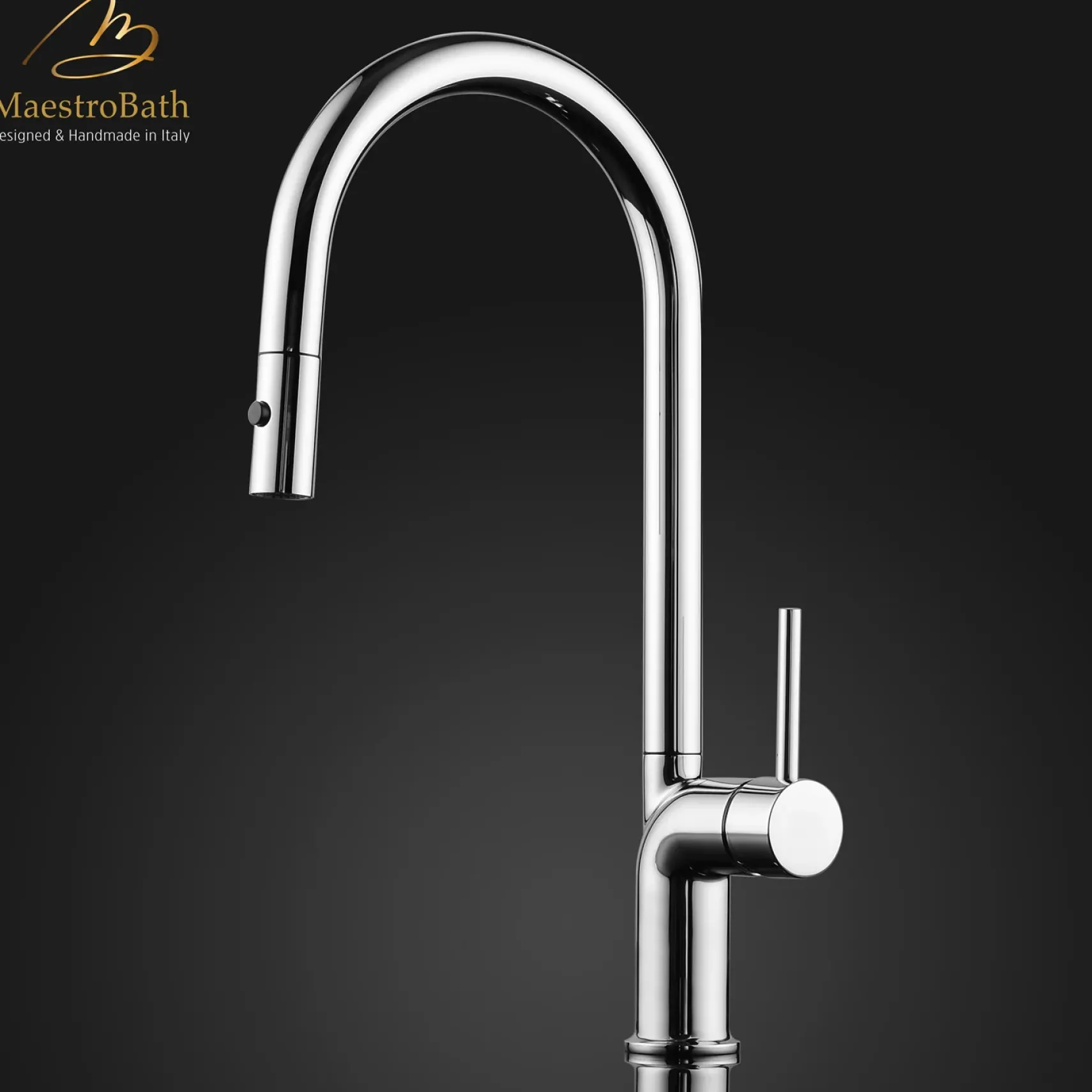 MaestroBath 1.8 GPM Aura Modern ADA Kitchen Faucet With 2 Jets, Chrome, Lead-Free Brass, Polished Chrome, KIT-AUR-CHR